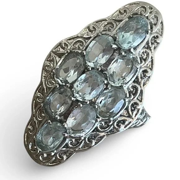Vintage Sky Blue Topaz Stainless Steel Ring Size 8