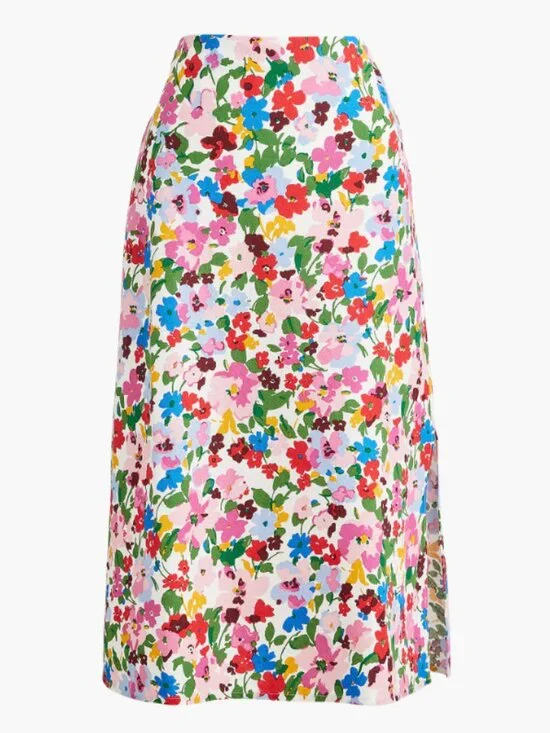 J. Crew Floral Linen Blend Midi Skirt Pull On Lightweight Cottagecore Sz Small