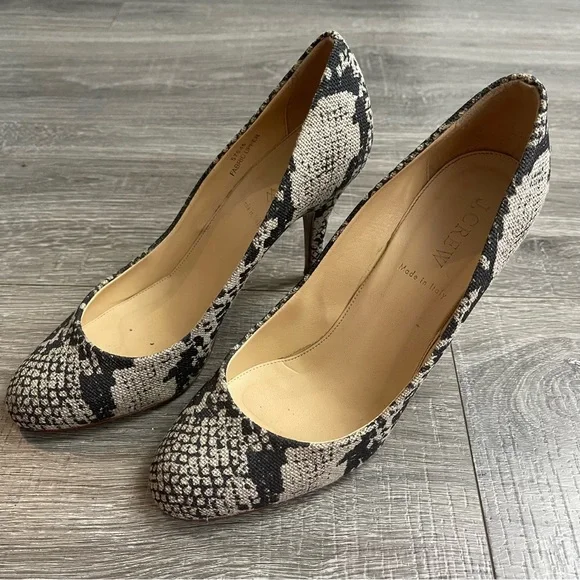 J. Crew Snake Print Pointed Toe Pumps in Black and Cream