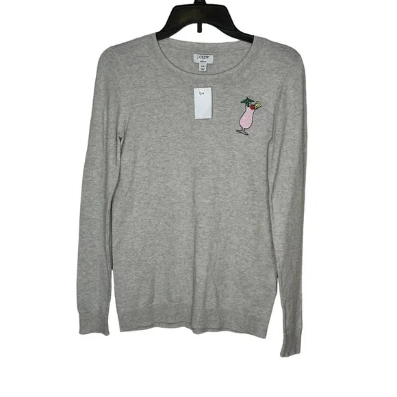 J. Crew Teddie Sweater‎ - Women's Size XS, Gray, Cocktail Logo, 100% Cotton