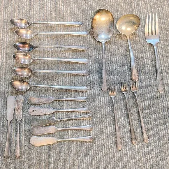 Antique Vintage Silver Triple Plate Plus Flatware & Serveware 19 Piece Lot