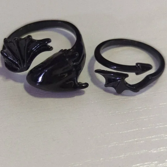 Dragon Rings Sizes 6‎ & 10 Black Shiny Lot of 2 Open Unisex Gothic Mystical