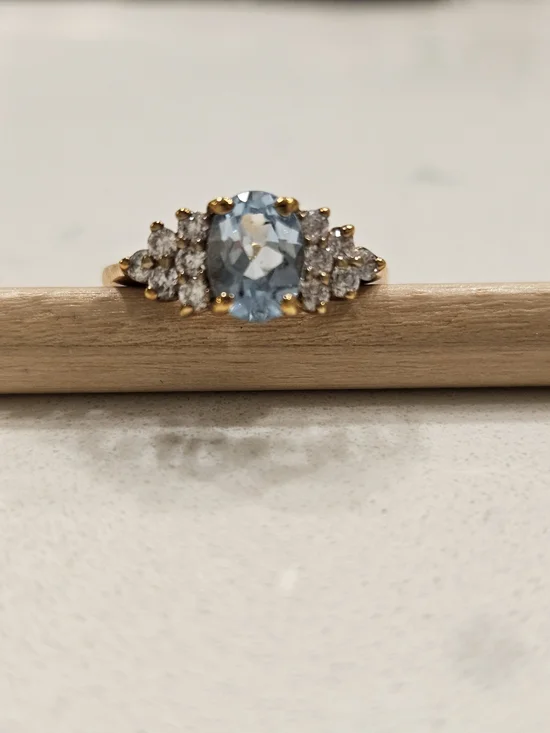 Gold Ring with  Oval TOPAZ Gemstone and Cubic Zarconia Side Stones
