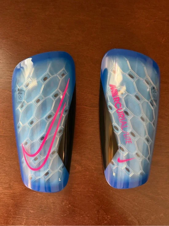 Nike Youth Blue and Pink Mercurial Lite Soccer Shin Guards - Size Large