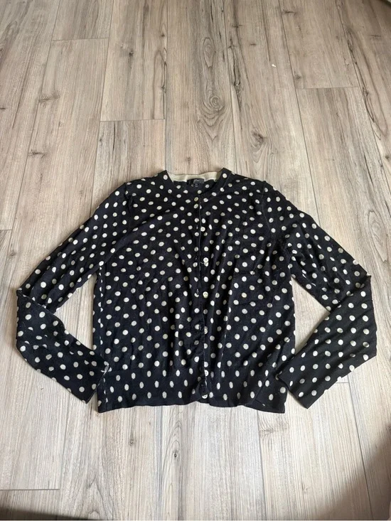 Black and Cream Polka Dot Button Cardigan Size XLarge 100% Merino Wool