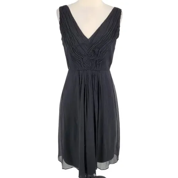Vintage J Crew Sill Crepe Pleated Ruched Bodice Cocktail Dress Size 4 Black