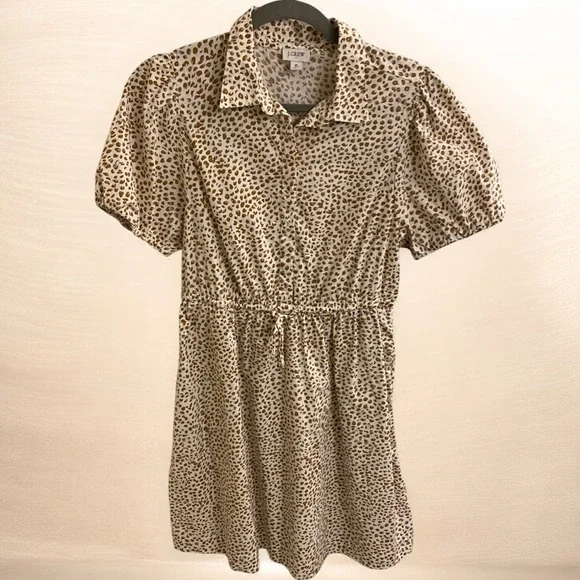J.CREW POPLIN SHIRT DRESS LEOPARD PRINT SIZE 6 LIKE NEW DRAWSTRING WAIST DRESS
