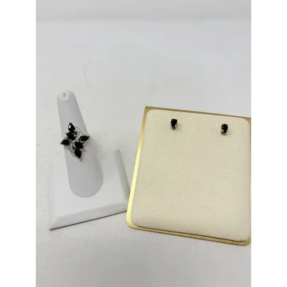Shop LC Black Onyx Platinum Bond Brass Stud Earrings and Size 6 Ring 5583
