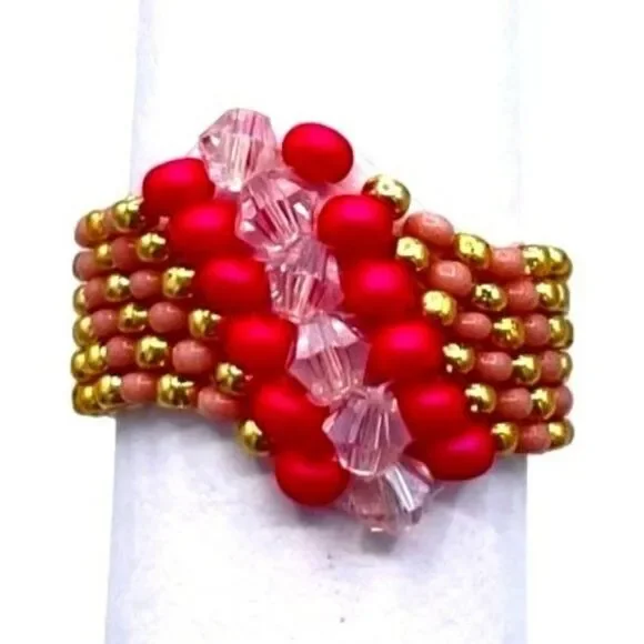 Gold with Fuchsia and Pink Sapphire Crystal Cellini Spiral Statement Ring Size 9