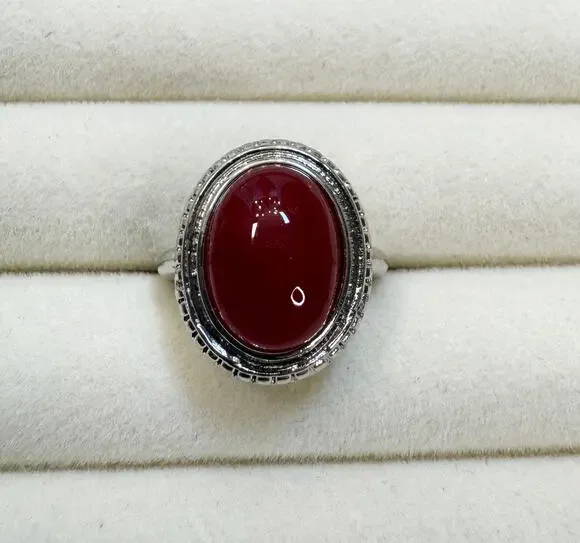 New Size 9 Red Oval Cabochon Ring Silver Tone Vintage Style Statement Ring R005
