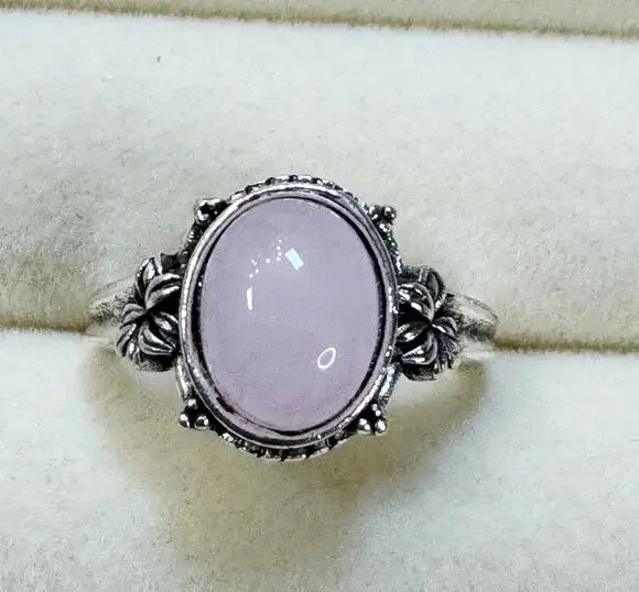 New Size 6 Pink Oval Cabochon Ring Silver Tone Floral Statement Ring R007