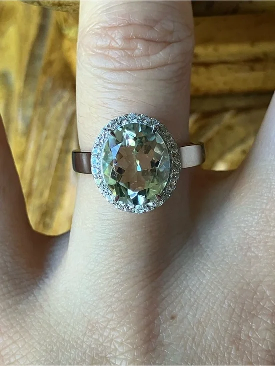 Genuine Prasiolite (Green Amethyst) Sterling Silver Ring Size 6.75
