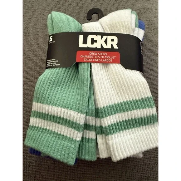 LCKR Youth Crew Socks 6 Pair Cushioned Green Blue White Size S 3Y-5Y NWT