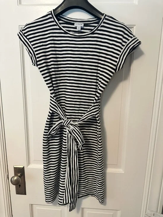 J. Crew Black & White Striped Tie-Waist Mini Dress - XXS