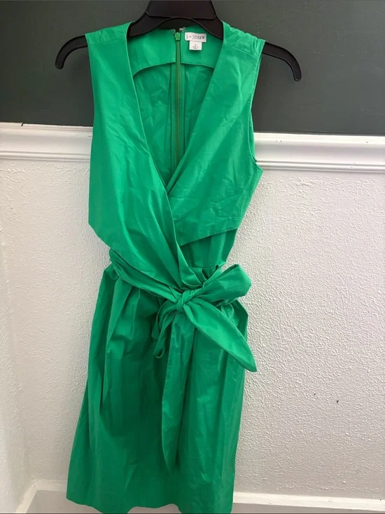 J. Crew V-Neck Sleeveless Wrap Midi Dress in Bright Green