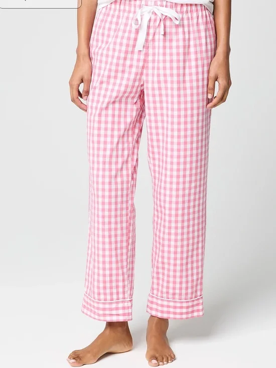 J. Crew Pink and White Gingham Cropped Pajama Pants