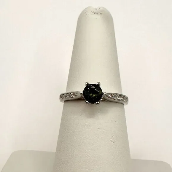 SALE! Genuine .51ct vvs green tourmaline and cz diamond accent,‎ in .925 ring!