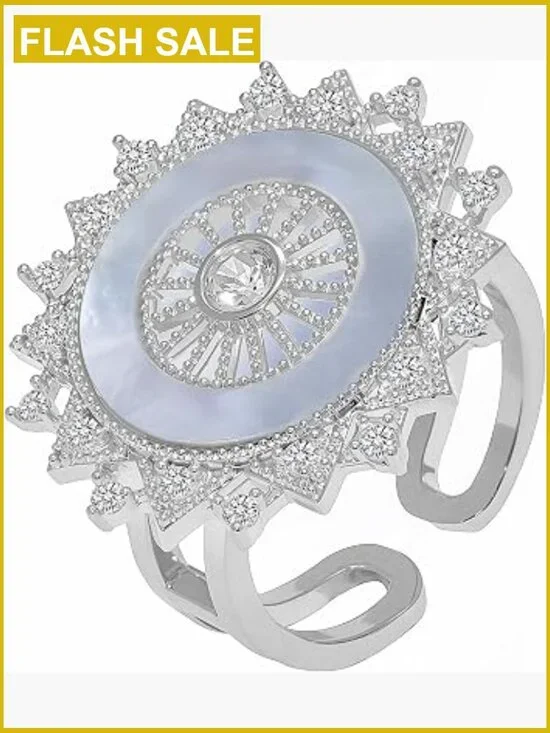 Adjustable Wide Band Ring with Cubic Zirconia, Non-Tarnish 18K Gold/Platinum