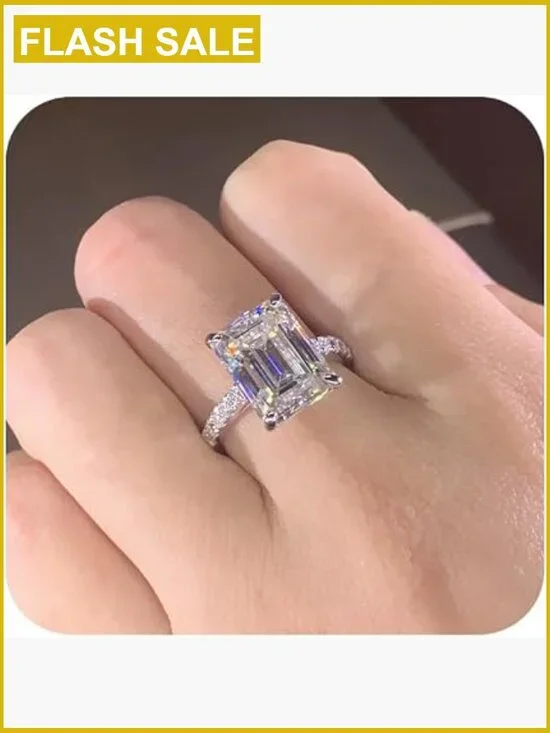 925 Sterling Silver 3ct CZ Square Engagement Ring Halo Style Ladies Size 6-10