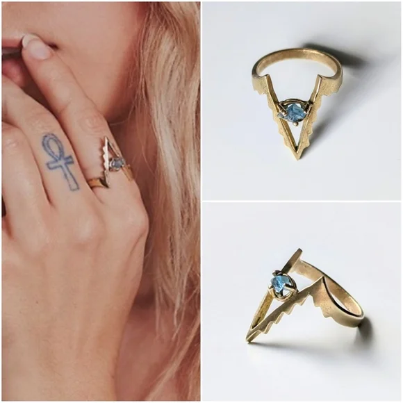 Vanessa Mooney x For Love And Lemons Ring Supernova Unearthly Brass Aqua Quartz