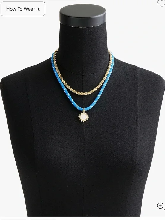 J. Crew Gold Rope & Blue Cord Sun Pendant Layered Necklace