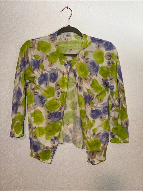 J. Crew Floral Button-Front Cardigan in Green & Purple