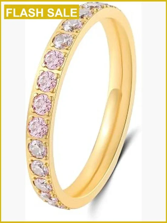 14K Gold Filled Birthstone Stacking Ring CZ Eternity Band Women's