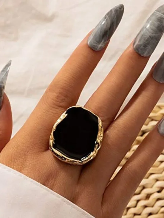 New - Vintage Statement Rings for Women,Chunky‎ Gold Cocktail Rings,Big Black