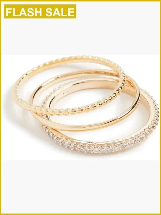 Stackable Ring Set - 3 Pieces, Vermeil & CZ, Size 6