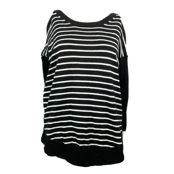 J. Crew‎ Sweater Womens Sz XXS Black White Striped Cotton Stretch Pullover