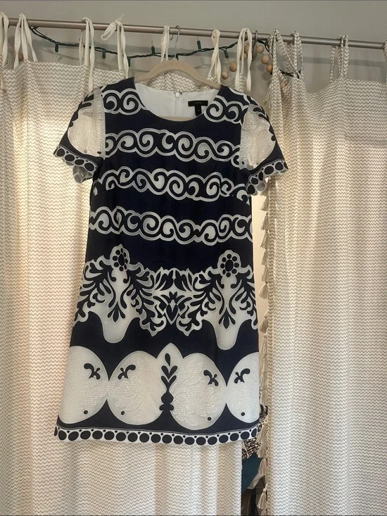 J. Crew Navy and White Embroidered Mini Dress