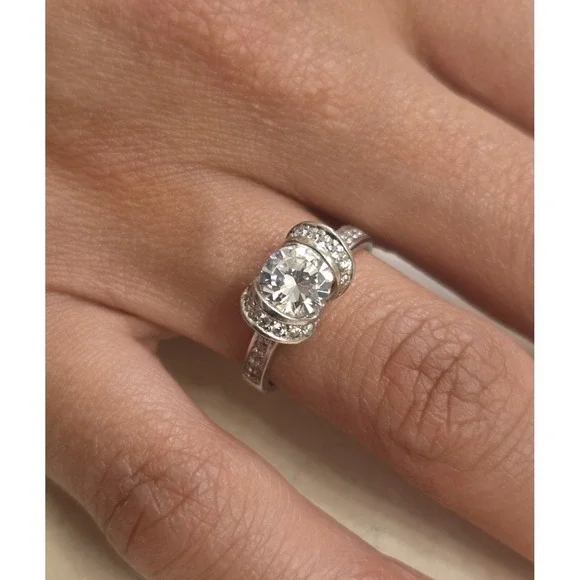 Vintage Ribbon Mount Sterling Silver CZ Ring Size‎ 6