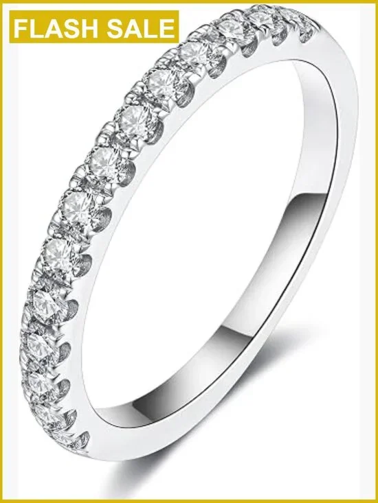 Lab Grown Diamond Eternity Ring, 0.42ct, 18K White Gold Plated Silver, Size 7.5