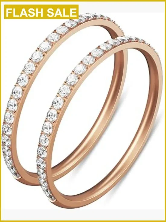 2 Pack 14k Gold Plated Stackable Bands Fit Oura Ring 4/5/3