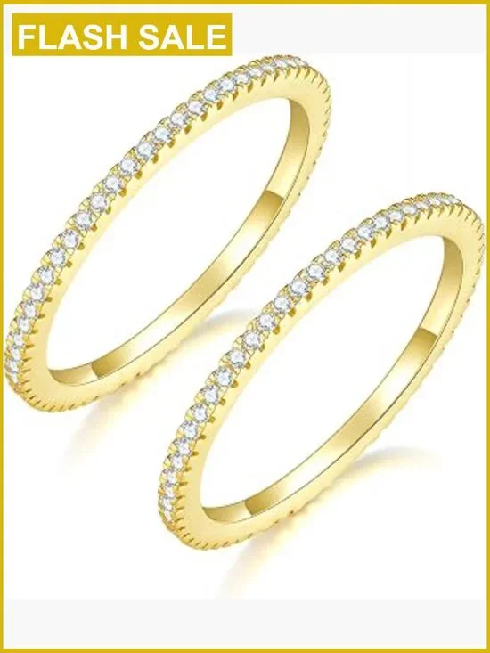 1.5mm Gold Plated Cubic Zirconia Stackable Eternity Ring