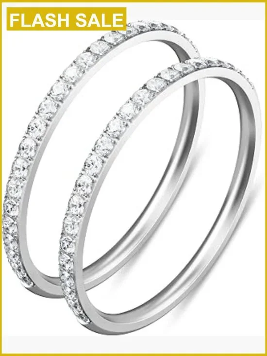 2 Pack 14K Gold Plated Stacking Rings for Smart Rings, Cubic Zirconia Ring