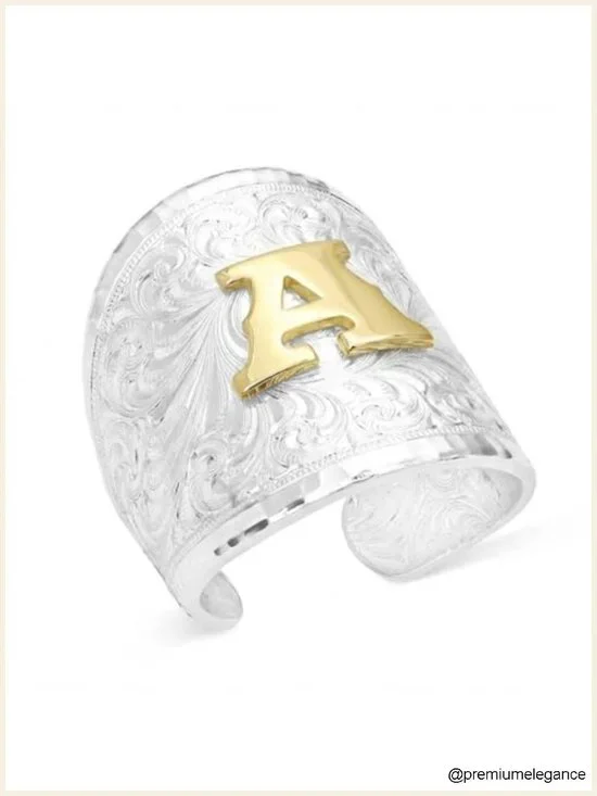 Western Style Initial Wrap Ring - Adjustable Brass Statement