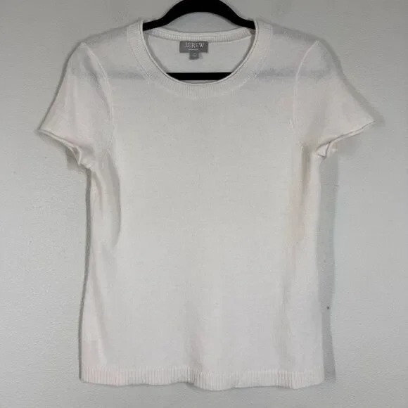 J Crew 100% Cashmere Relaxed T Shirt Short Sleeve Sweater Cream Medium BG648