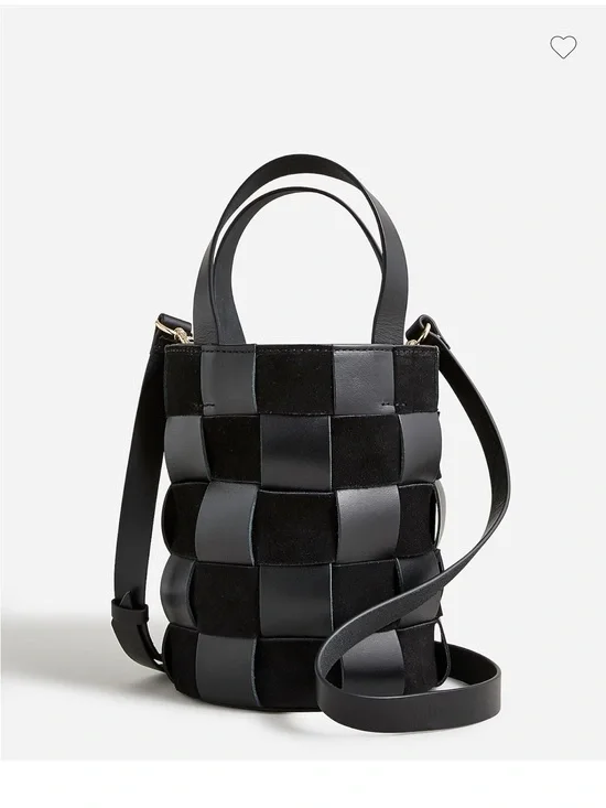 J Crew Woven Leather & Suede Bucket Bag - Black