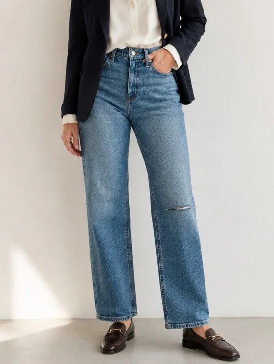 J. Crew 90s Classic Straight Leg High Rise Jean Slit Knee Womens Size 27 NEW