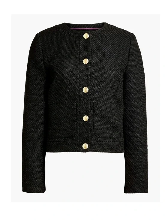 J. Crew Black Cropped Textured Jacket with Gold Buttons