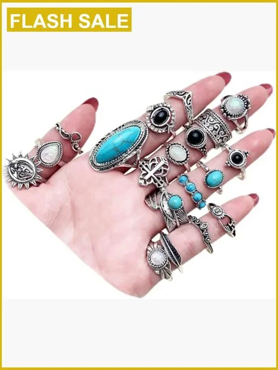 19Pcs Vintage Stacking Rings Set Adjustable Gothic Knuckle Rings
