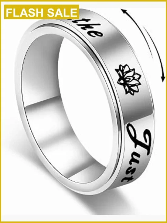 Lotus Fidget Ring: Just Breathe Anxiety Spinner Ring, Rotating Band for Calm &