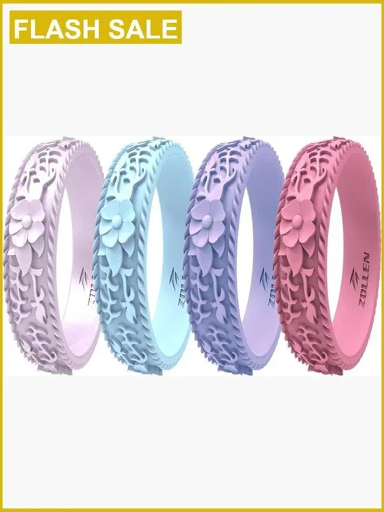 Stackable Silicone Wedding Bands - Flower & Vine Collection Ring 5mm