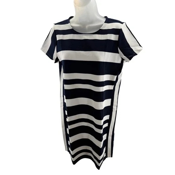 J. Crew Navy Blue White Striped Sheath Dress Womens Size 6 Sample NEW