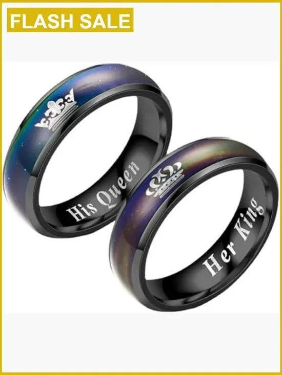 Mood Ring Color Changing Stainless Steel Her King His Queen Promise Ring Couple