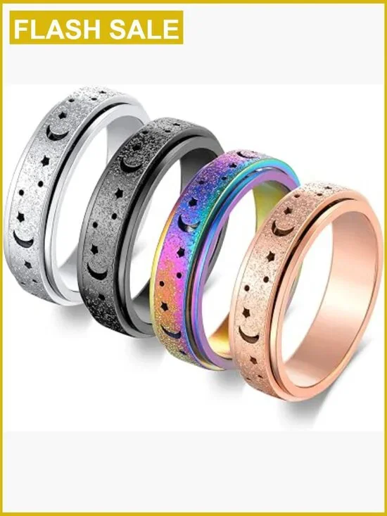 6mm Stainless Steel Spinner Fidget Ring Set for Anxiety Stress Relief Size 5-11