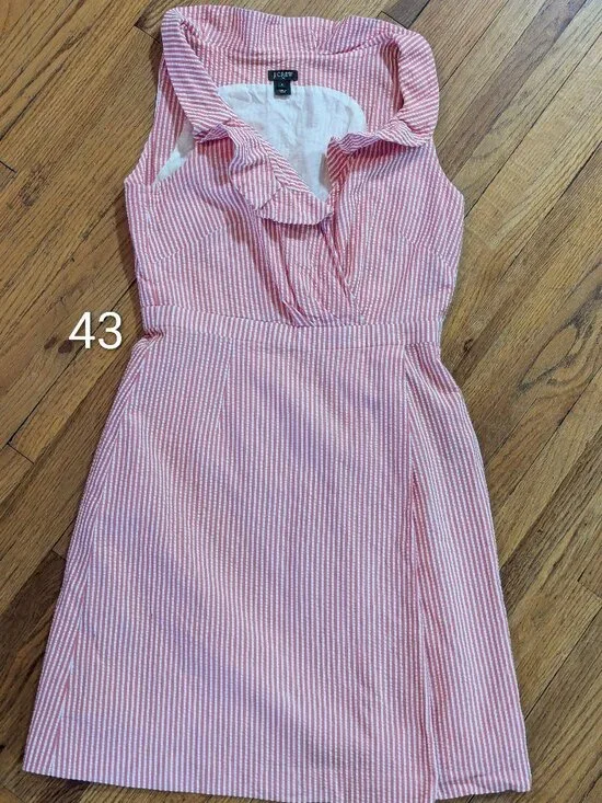 JCrew Melon and White Striped Dress with Ruffle Neck - Size 2