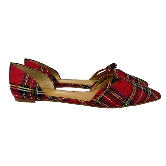 Plaid Pointed Toe D'Orsay Flats - Red Tartan