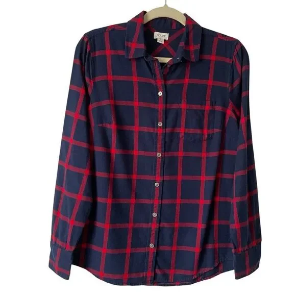 J. Crew Checkered in Dark Blue and Crimson Long Sleeve Button Up Plaid Shirt S